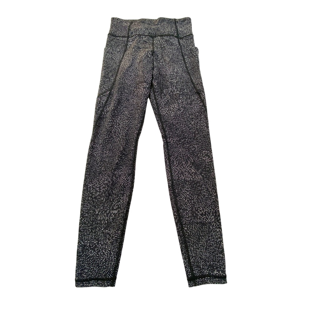 Athleta Salutation Stash Pocket Tight‎ Black White Dash Print Leggings Womens S
